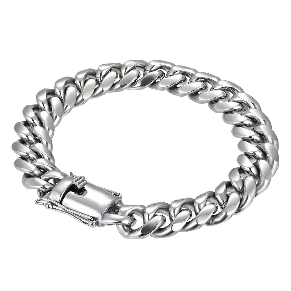 Hiphop Stainless Steel Gold Plated Link Hand Chain Bracelet for Men Cuban Chain with CZ Pave Lock for Wedding or Gift