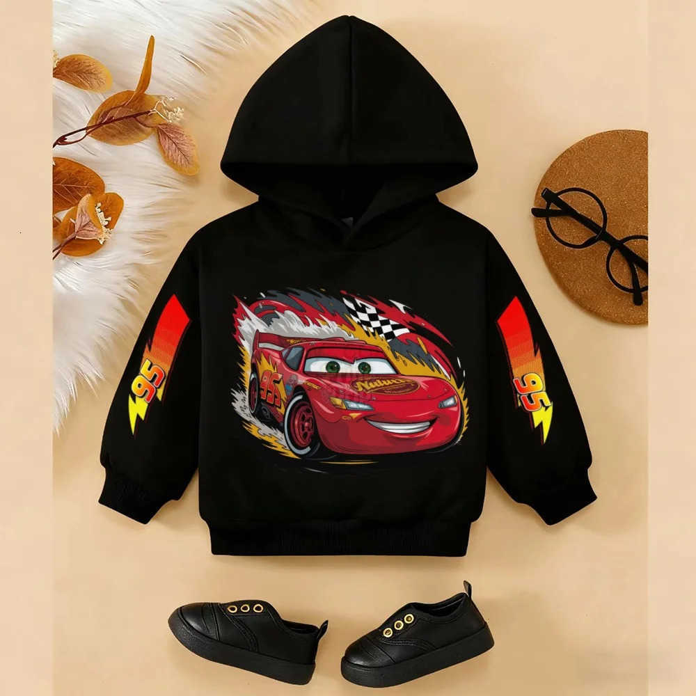 Disney 2025 Spring and Autumn Childrens Girls and boys Hoodie Classic Car Lightning McQueen Unisex Cartoon Pullover Sweatshirt H251124