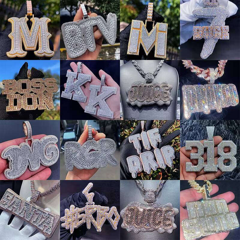Custom Moissanite Passes Tester Vvs Hiphop Jewelry 925 Sterling Silver Iced Out Letter Pendant Necklace Men
