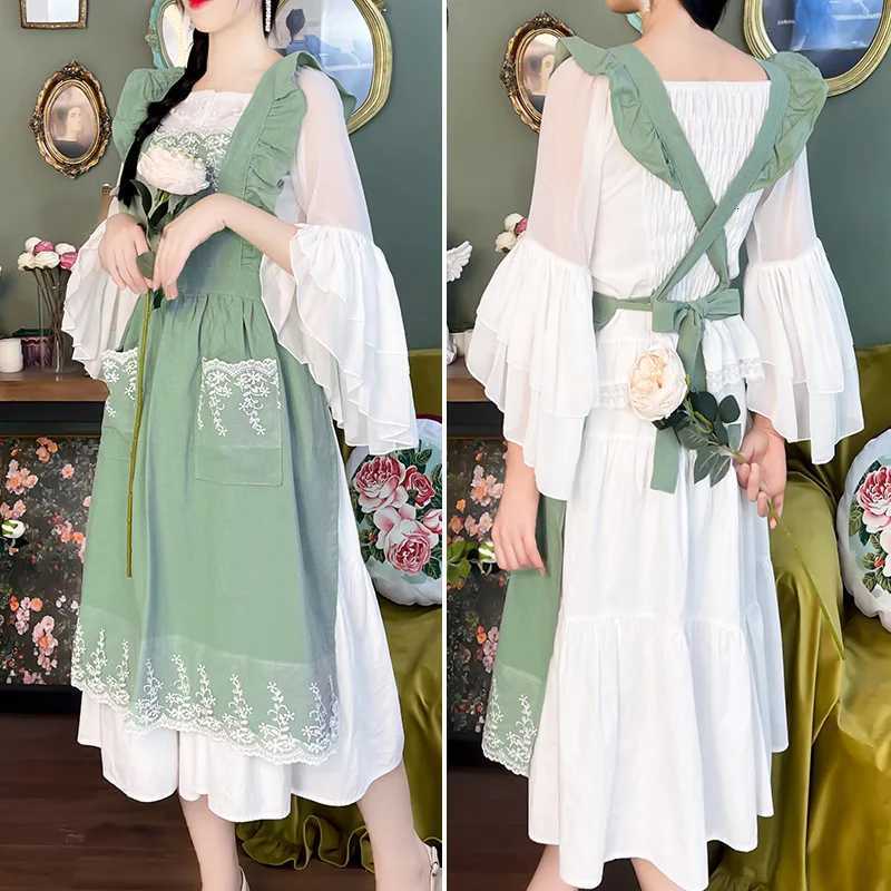 Female Women Apron Cotton Linen Aprons Dress Garden Cafe Kitchen Cooking Florist Palace Style Vintage Fashion Dress Aproning C251124
