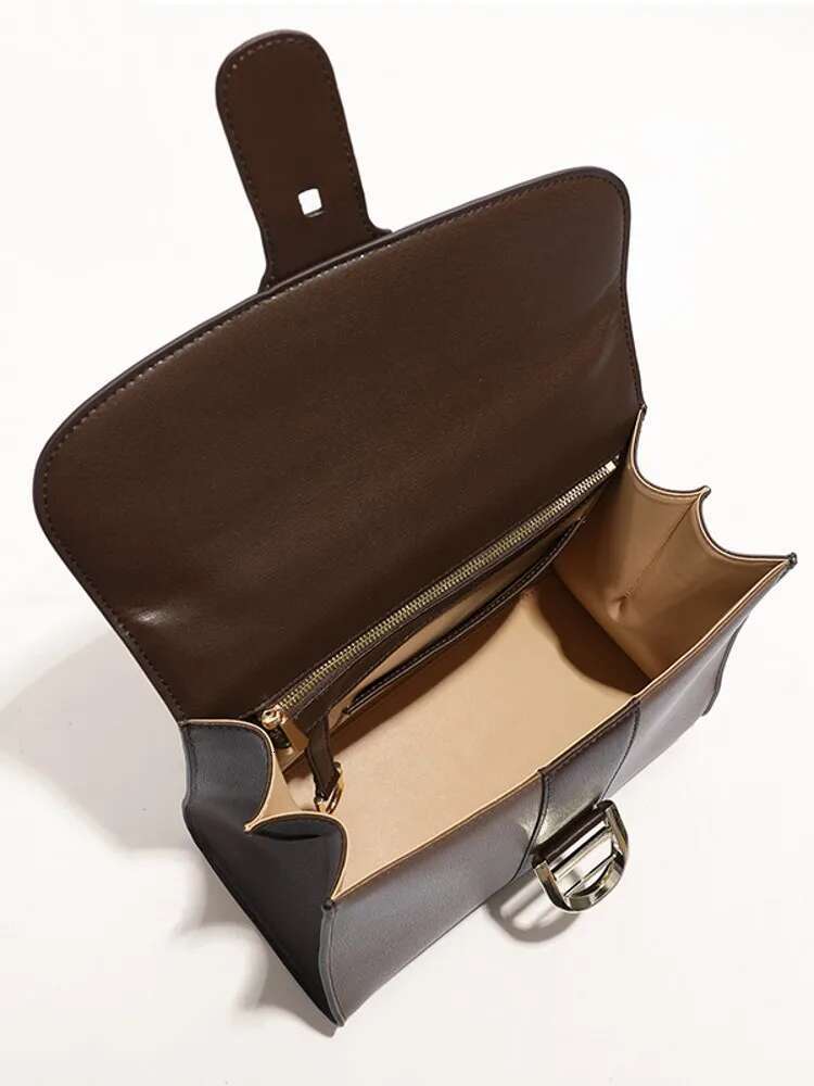 Fashion Office Ladies Work Genuine Leather Shoulder Bag Buckle Flap Totes Handbag Women Designer Cowhide Strap Crossbody Bags