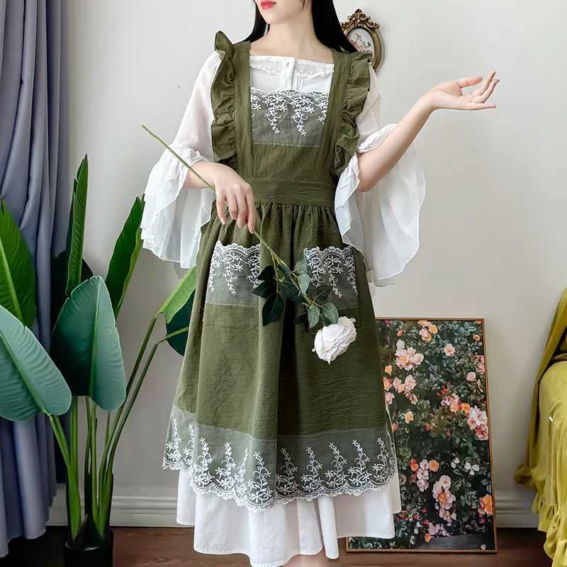 Female Women Apron Cotton Linen Aprons Dress Garden Cafe Kitchen Cooking Florist Palace Style Vintage Fashion Dress Aproning C251124