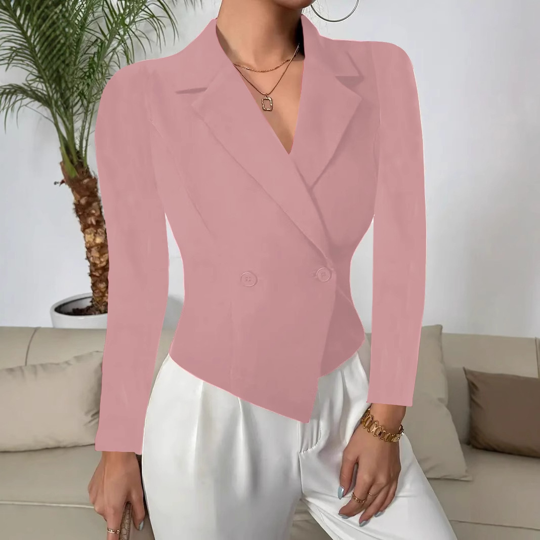 2024 autumn and winter design sense temperament short style solid color small suit jacket for women