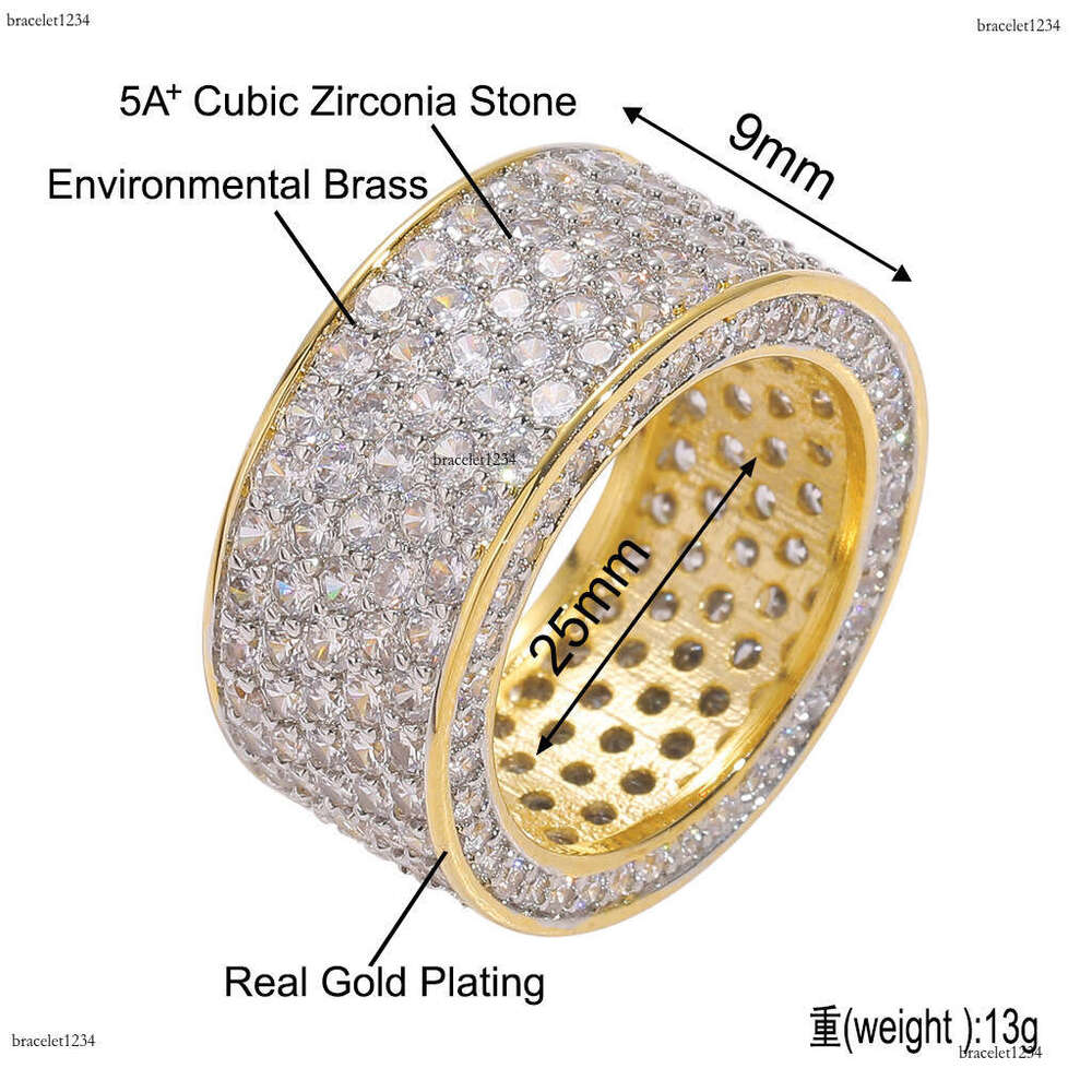 Luxury designer Hip Hop Men and women five row ring, micro-inlaid ice out of VVS Moissanite hip hop ring