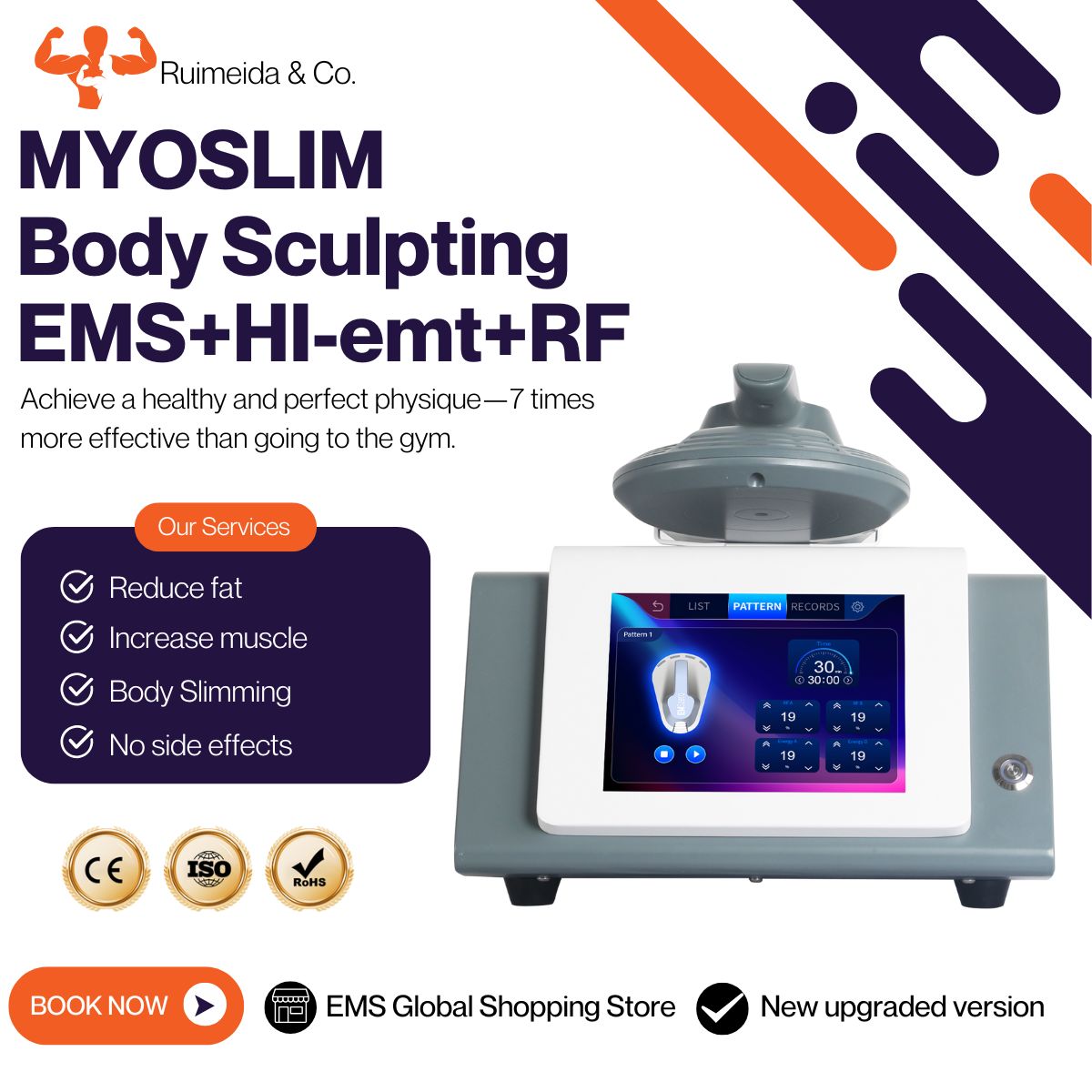 EMS Body Sculpting Machine Fat Burning Muscle Toning With MYOSLIM RF HI-emt Body Contouring Improve Shape Compact Family Fitness Device
