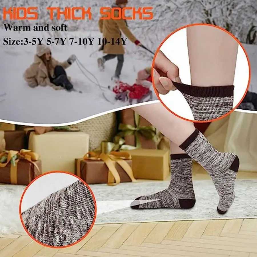 6 PairsBoys Thick Socks Kids Winter Thermal Socks Striped Walking Warm Boot Cosy Hiking socks for 3-14 Years Boys Girls Toddlers G251124