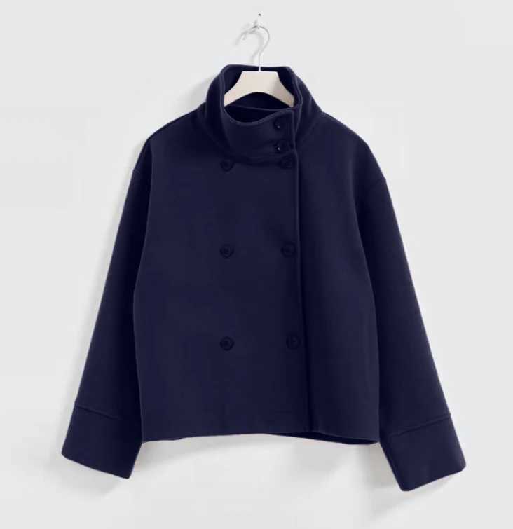 Autumn Winter Woolen Blended Solid Jacket High Collar Full Sleeve Coat Vintage Commuter Outwears 2025 Lady Casual Streetwears J251124