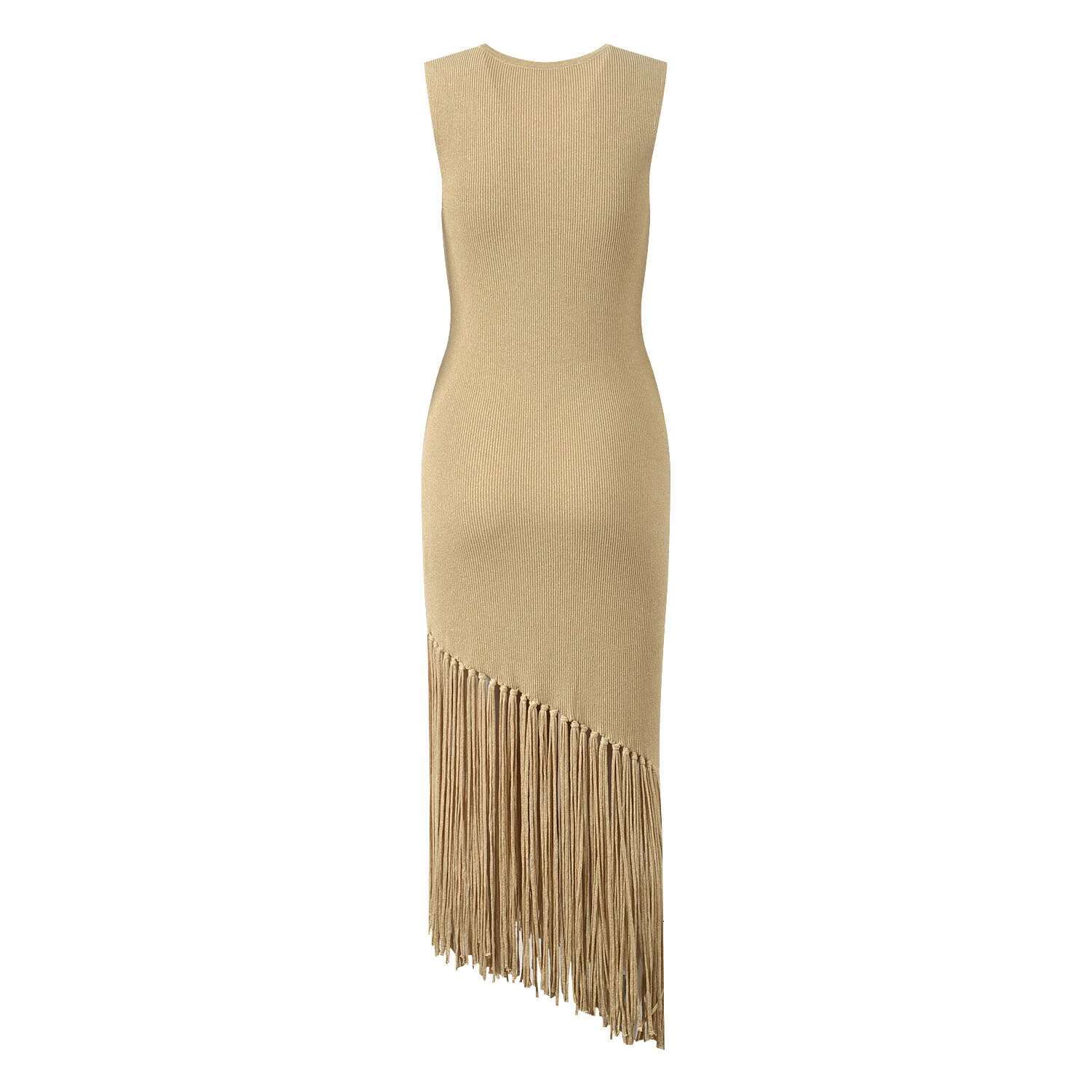 2024 Summer Lady O-Neckline Sleeveless Women Knitted Slim Fitted Designed Tassel Solid Long Dresses