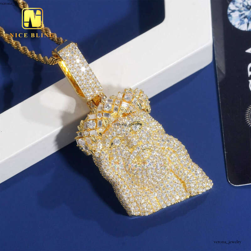 Ice out VVS Moissanite Full Iced Out Hui Shi Jesus Hip Hop 18k Gold Plated Custom Pendant 925 Silver Jewelry