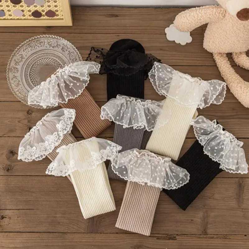 Lace Ruffle Princess Calf Socks 1-8year Kids Knit Stockings Autumn Leg Warmer Solid Color Kids Knee Socks Cotton Long Stockings G251124