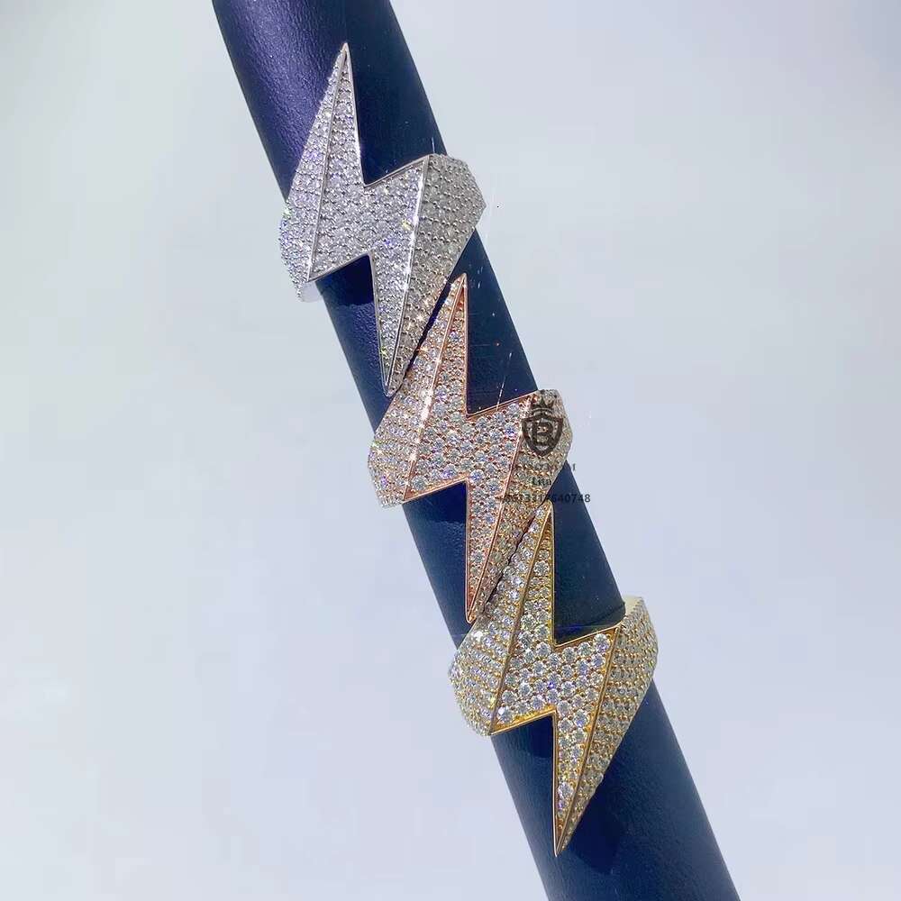 Buss Down Bling Jewelry High Quality 18k Gold Plated lightning Huge Hip Hop Men Silver Moissanite Ring