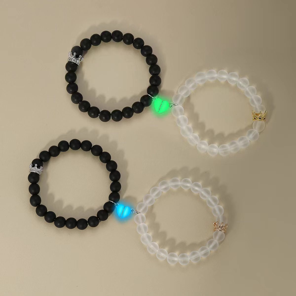 Charming Double Glow-In-The-Dark Heart Bracelets for Lovebirds