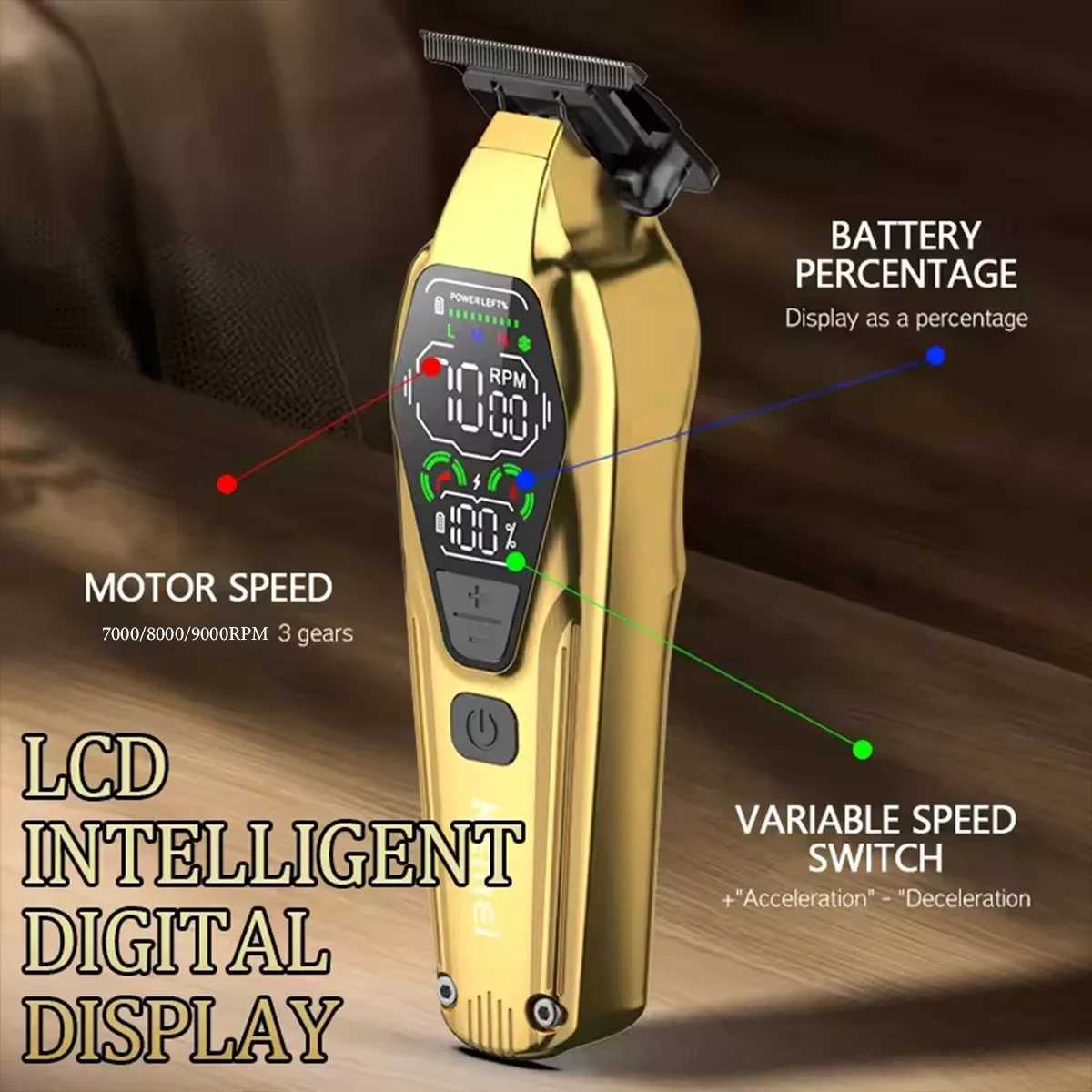 Kemei KM1697 Hair Trimmer for Men 9000RPM 9W Full Metal DLC LED Display Zero Gapped Professional Trimmer Finishing Machine L251124