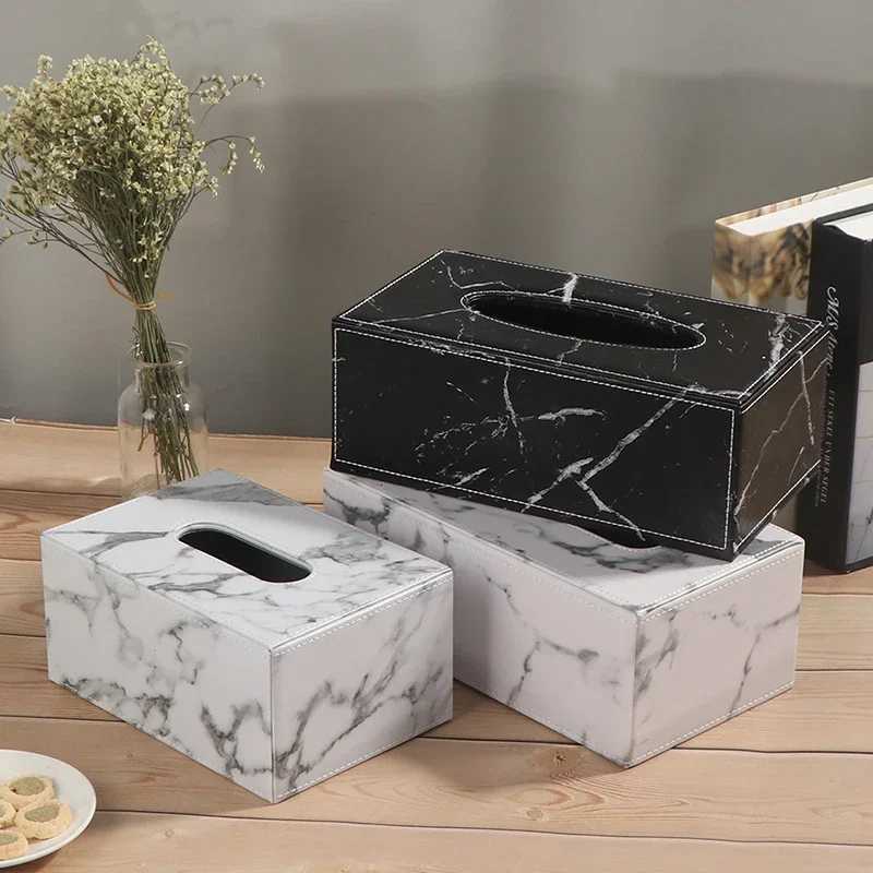 Perfect Modern Marble Rectangle Faux Leather Tissue Box Napkin Toilet Paper Holder Case Dispenser Home DecoratioM251124