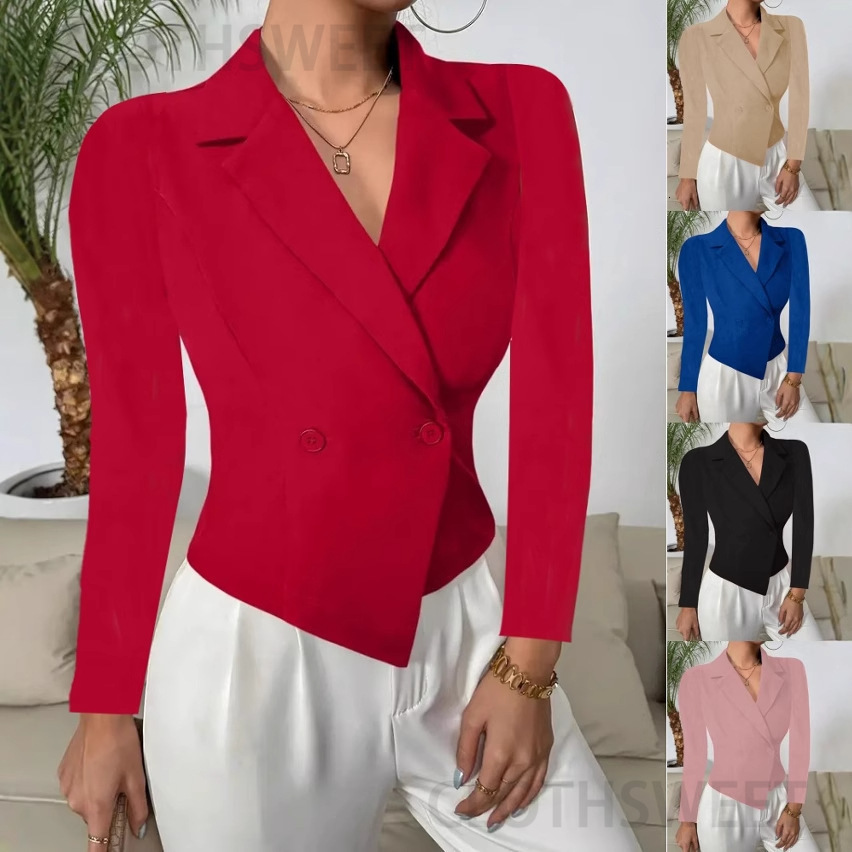 2024 autumn and winter design sense temperament short style solid color small suit jacket for women