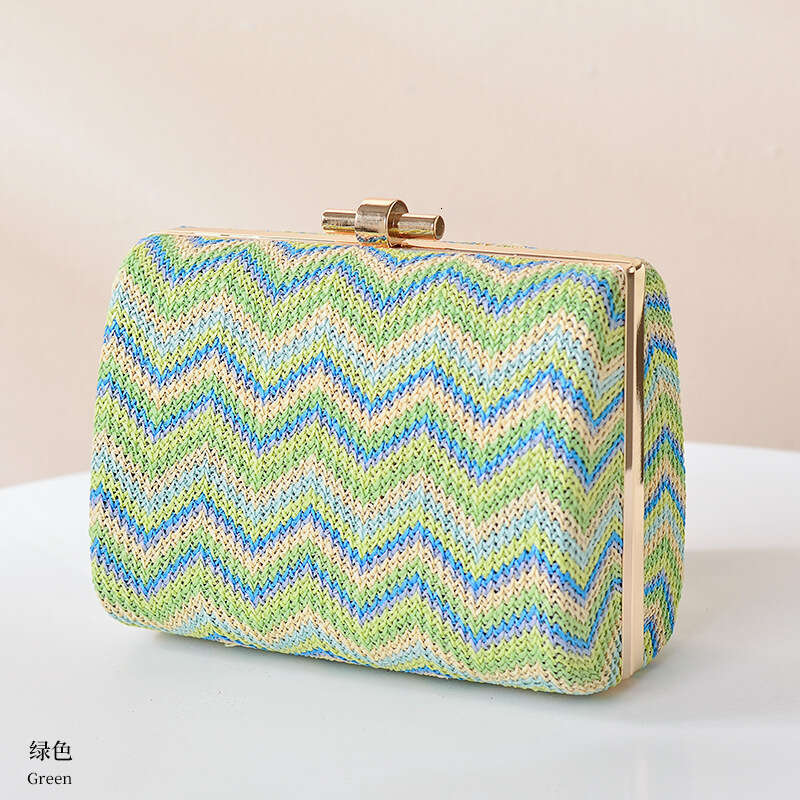 Dinner Bag Summer Fresh Grass Woven Women S Style Single Shoulder Strap Chain Dinner Wrap Pattern Ripple Square Bag Handheld KQ