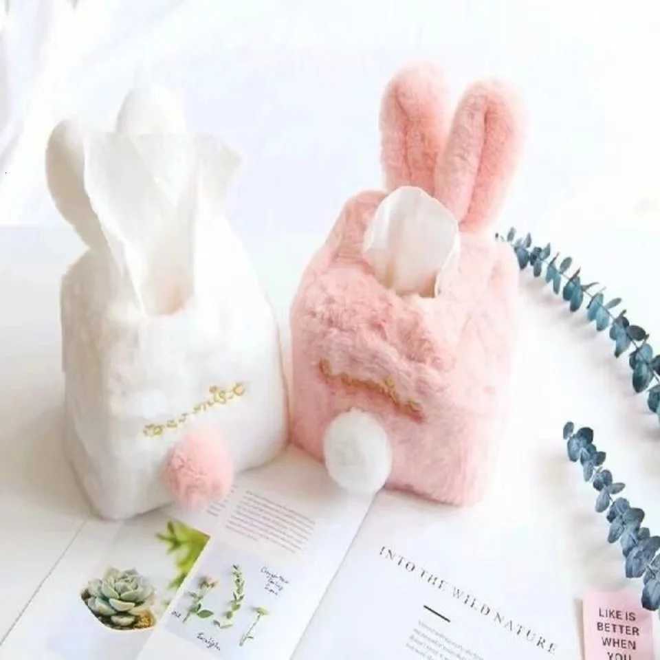 Kawaii Tissue Cover Cute Pink Plush Rabbit Tissues Storage Box Preppy Girls Home Decoration Gift Toilet Paper Holder Napkin CaseM251124