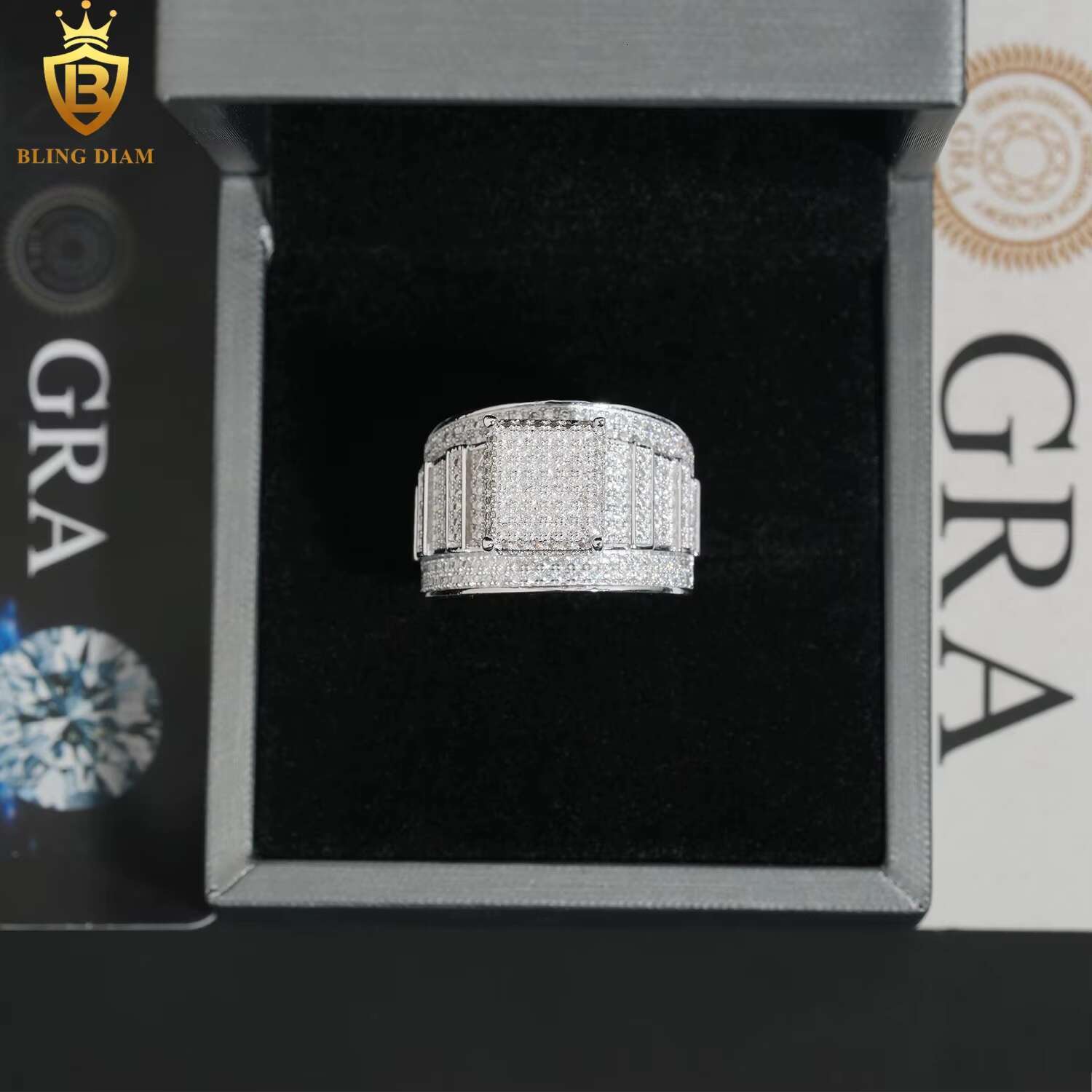 48 Hour Shipping Hip Hop Jewelry 925 Sterling Silver Ice Out Vvs Moissanite Fully Diamond for Men Rings Gra Certificate
