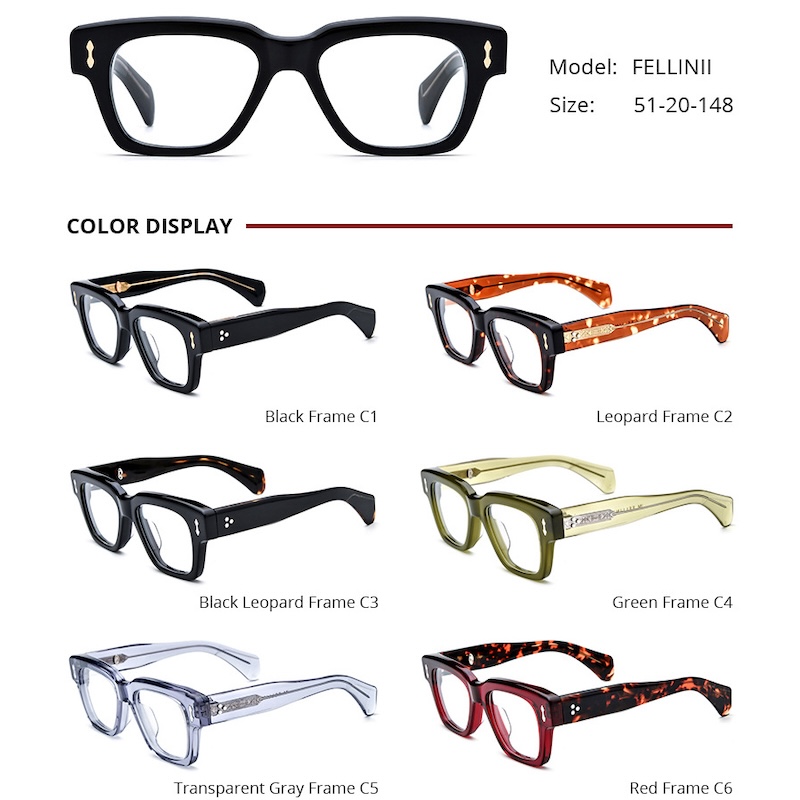 High-Quality FELLINI JJMM Square Classic Retro Sunglasses for Men and Women, a Japanese handmade designer brand Fashion Acetate Men Driving Handmade I