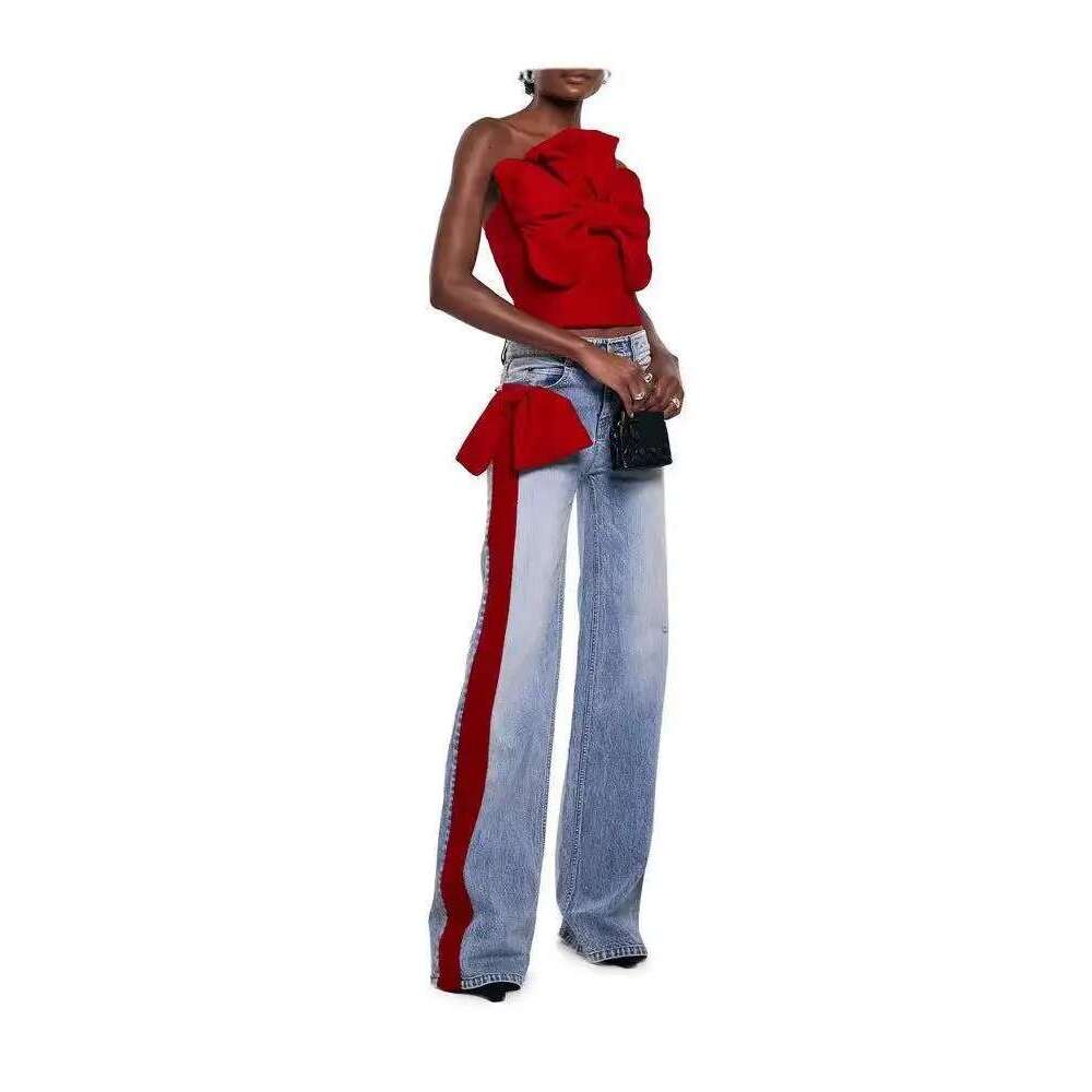 Getspring Women Jeans 2025 Spring Autumn New Fashionable Elegant Ribbon All Match Color Matching Loose Casual Long Denim Pants