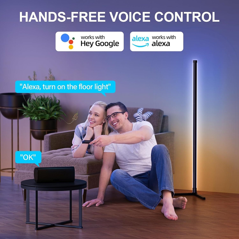 1.2M 1.6M Smart Corner Floor Lamp RGB Ambient Light with Tuya WiFi or Blue Tooth Game Room Standing Lamp Wall Decor Lighting