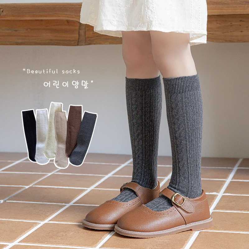 1 Pairs Retro Solid Color Linen Kids Socks Autumn Boys Girls Baby Knee High Long Socks Soft Cotton Warmth Children School Socks G251124