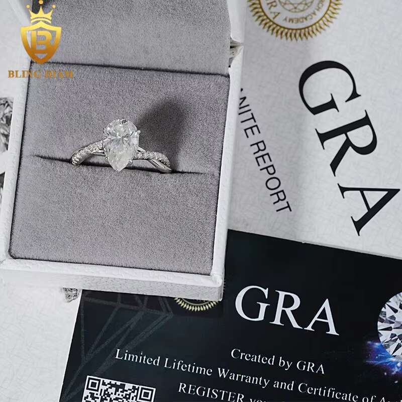 Fashion Jewelry Engagement Ring 925 Silver VVS Moissanite Diamond Pear Cut 7x11MM Wedding Rings Gift
