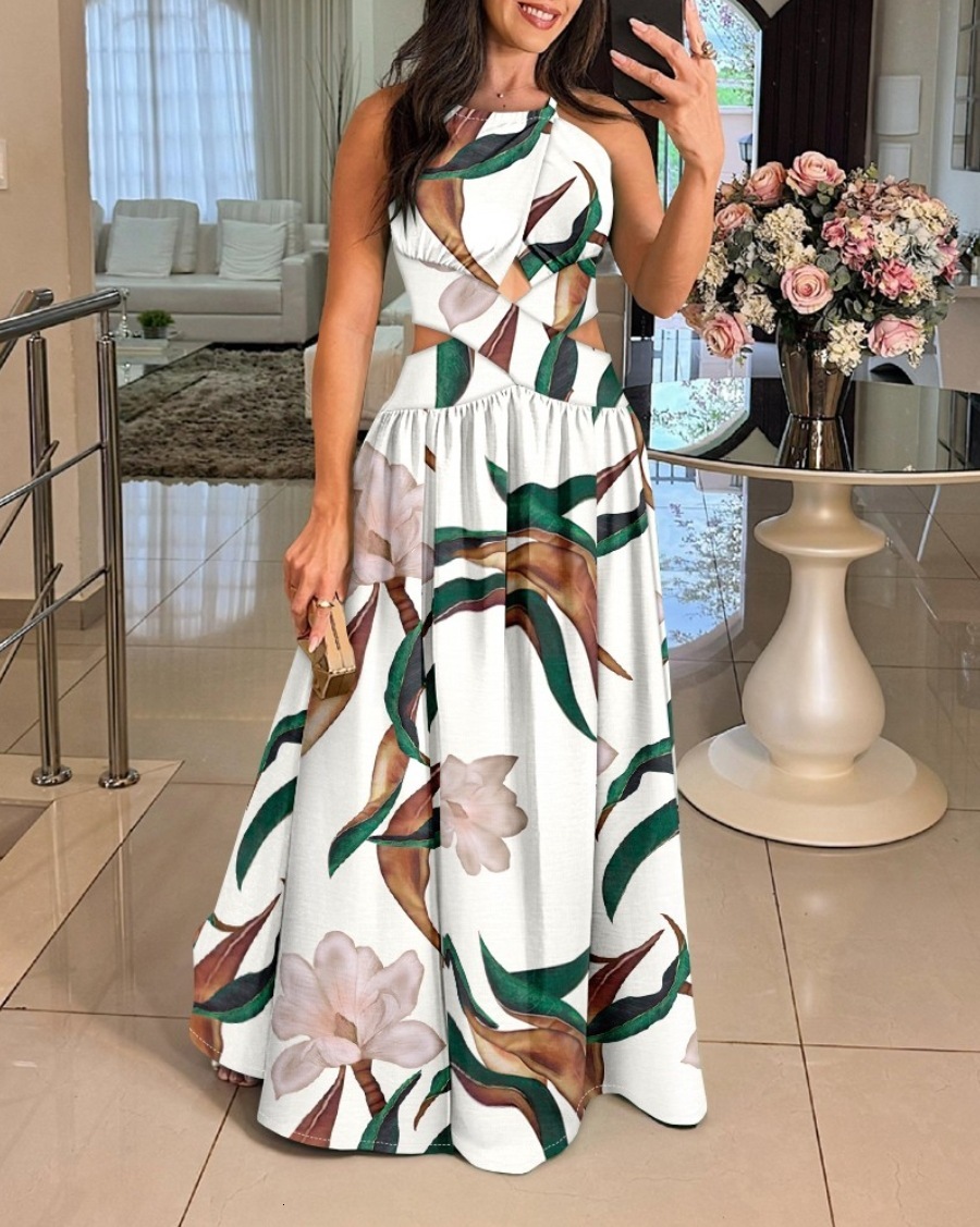 2025 new summer sleeveless off shoulder large swing skirt with high waist and backless strap dress for women