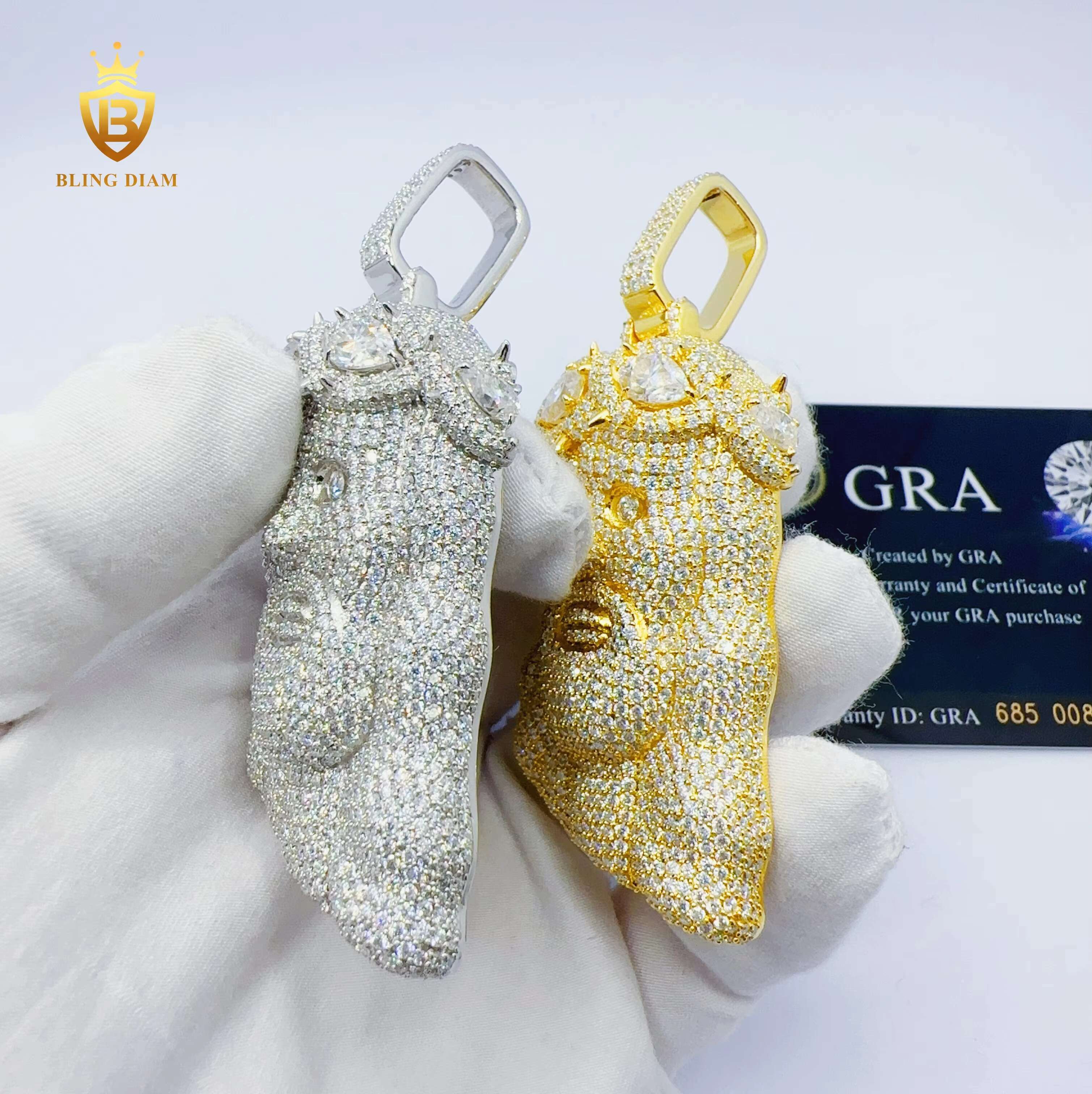 Custom 18K Gold Plated and White Gold 925 Sterling Silver VVS Moissanite Jesus Head Pendant