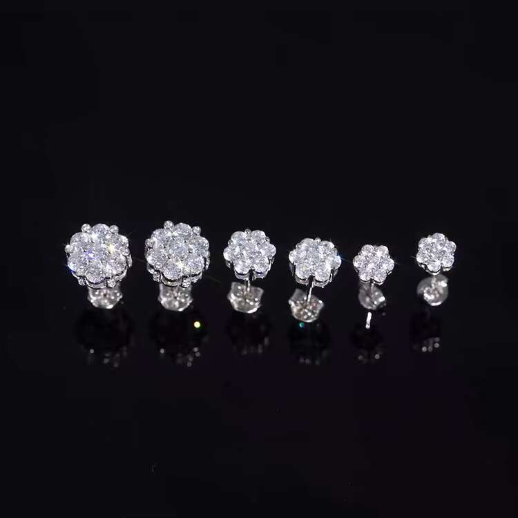 Yu Ying S925 Sterling Silver Cluster Flower Earrings 3mm Fashion Jewelry Iced Out Moissanite Stud Earring Wholesale