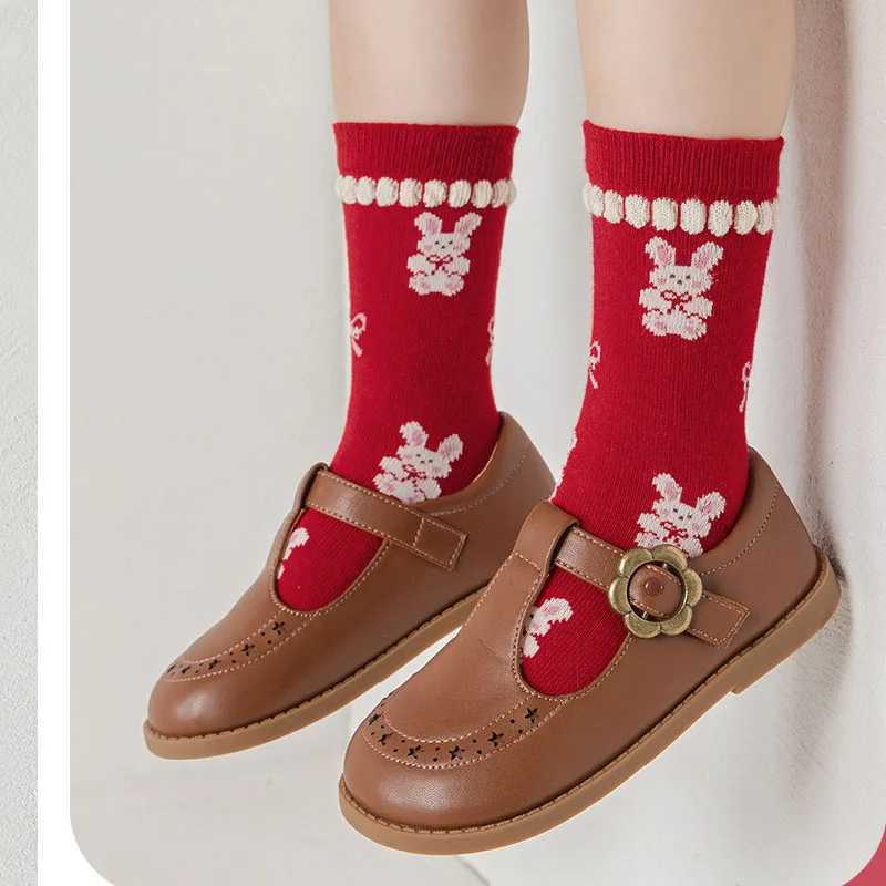 Girls Socks Autumn Winter Red Garden Bunny Socks Medium Socks 1-12Y Childrens Cotton Socks baby Ruffle Socks G251124
