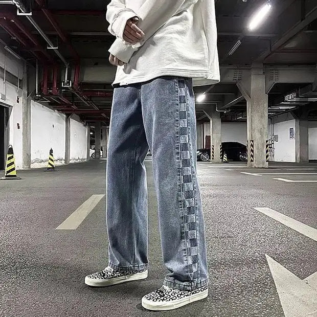 Mens and womens hip-hop street trend straight leg personalized plastic elastic waist strap retro loose casual pants y2k 250422