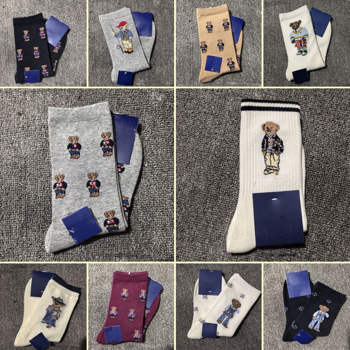 Men Bear Embroidery Socks High Street Soft Cotton Socks High End Breathable Women Skateboarding Stockings Running Basketball Sports Socks for Christmas gift