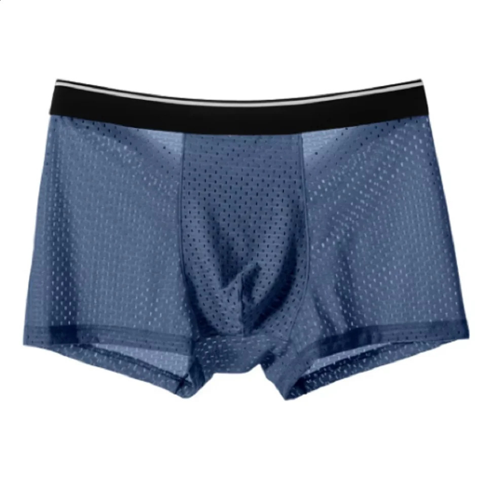 Mens Ice Silk Breathable Soft Boxing Shorts and Underwear Mesh Sexy Transparent Shoes Raised Pocket 250417