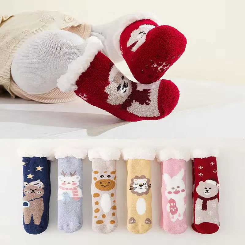 Cute Winter Baby Christmas SOCKS Thicken Cotton Warm Newborn Kids Floor Sock Non-Slip CHIldren SOCKS For 0-4 Years G251124