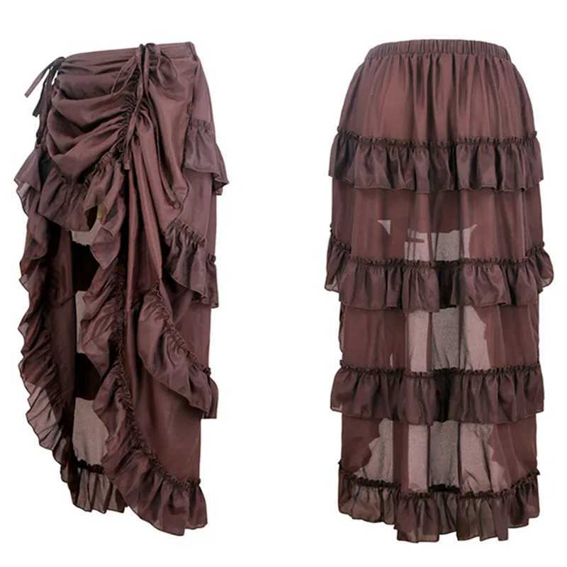 Womens plus size Victorian Gothic steampunk Midi skiing sexy high-low pleated retro elastic pleated tight corset party skiing M250424