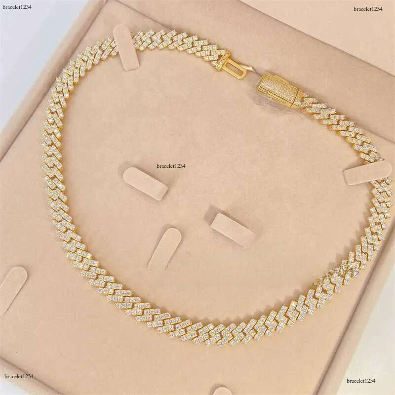 2023 Iced Out Jewelry 10mm Stone Vvs Moissanite Dia 10k Real Gold Cuban Necklace