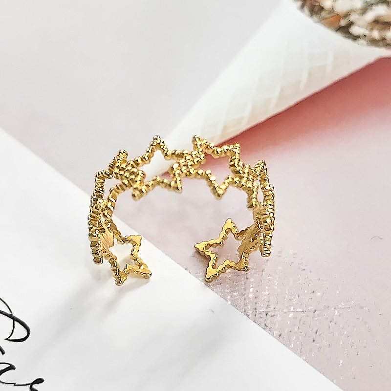 Top source hollowed out star studded cool style niche titanium for women with adjustable stainless steel ring opening