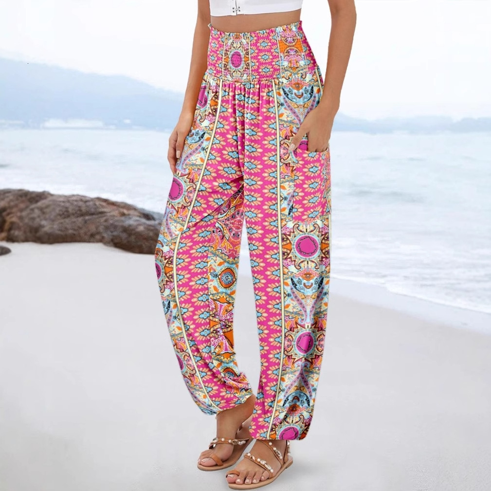 2025 New Spring and Summer Womens Loose High Waist Printed Casual Pants for Women