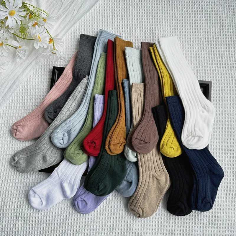 New Solid Baby Boys Girls Knee High Long Socks Cotton Breathable Stripe Soft Kids Sock Children School Uniform Stripe Socks G251124