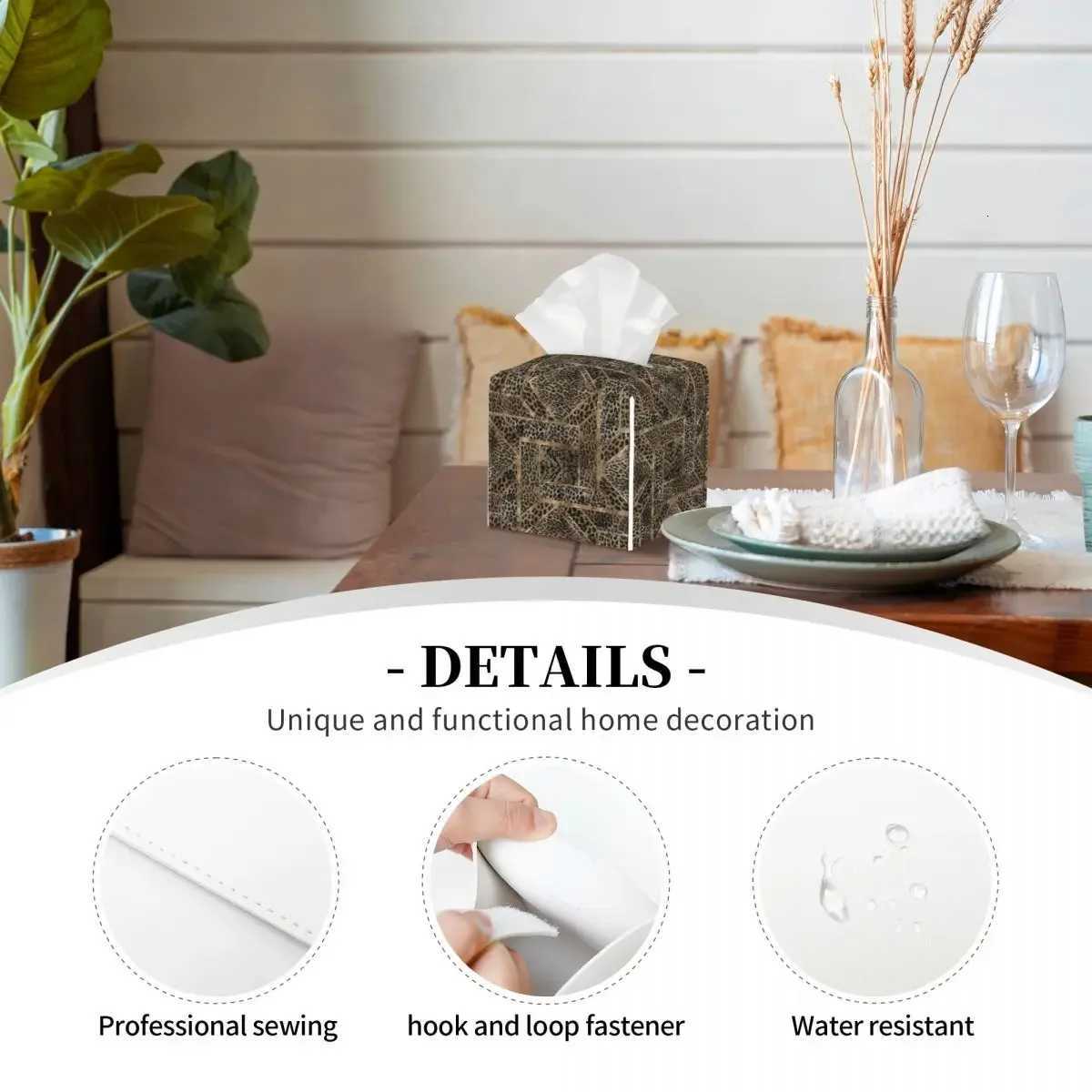 Custom Leopard Fur Texture Geometric Tissue Box Cover PU Leather Square Texture Facial Tissues Holder for OfficeM251124