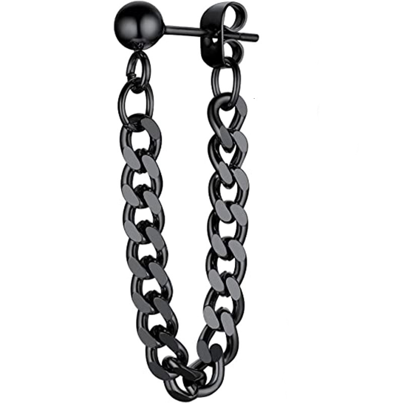 Top source black sier trendy men's personalized stainless small ball earrings, titanium steel chains