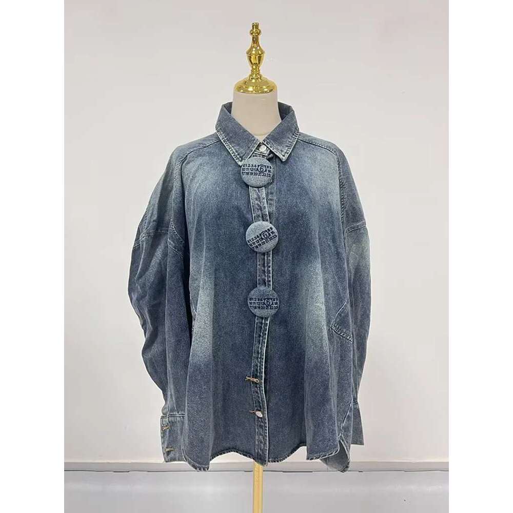 TWOTWINSTYLE Solid Patchwork Designer Chic Denim Jackets For Women Lapel Long Sleeve Spliced Button Loose Coats Female Fashion