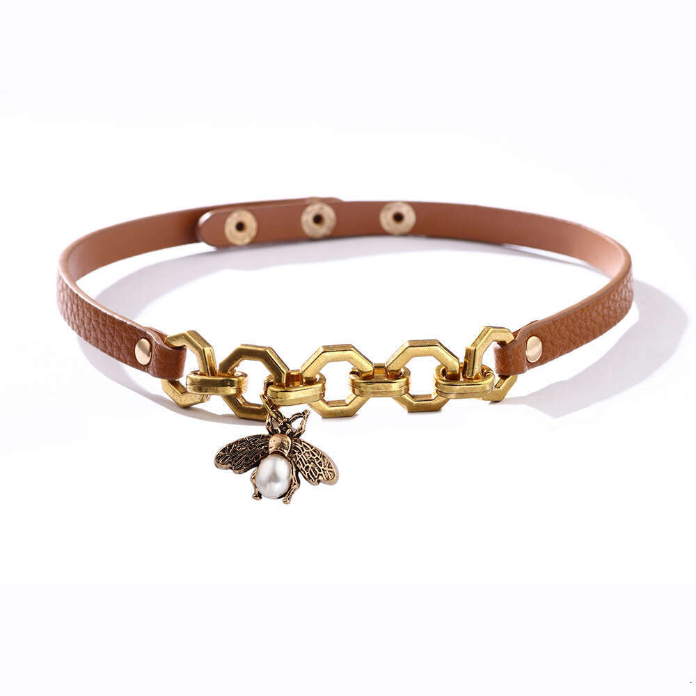 Fashion Little Bee PU Soft Leather Light Insect Collar Choker Chain Neck Ring