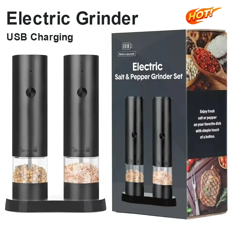 Electric Salt and Pepper Grinder USB Rechargeable Adjustable Grain Beans Spice Mills Kitchen Blender Smash Machine