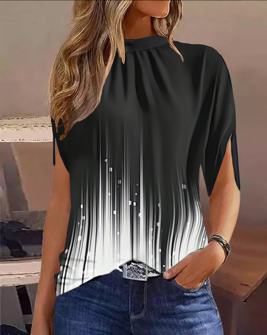2023 new womens casual round neck regular pullover digital printed shirt for women