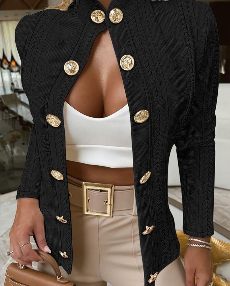 2024 metal buckle decoration stand collar long sleeved slim fit jacket womens clothing