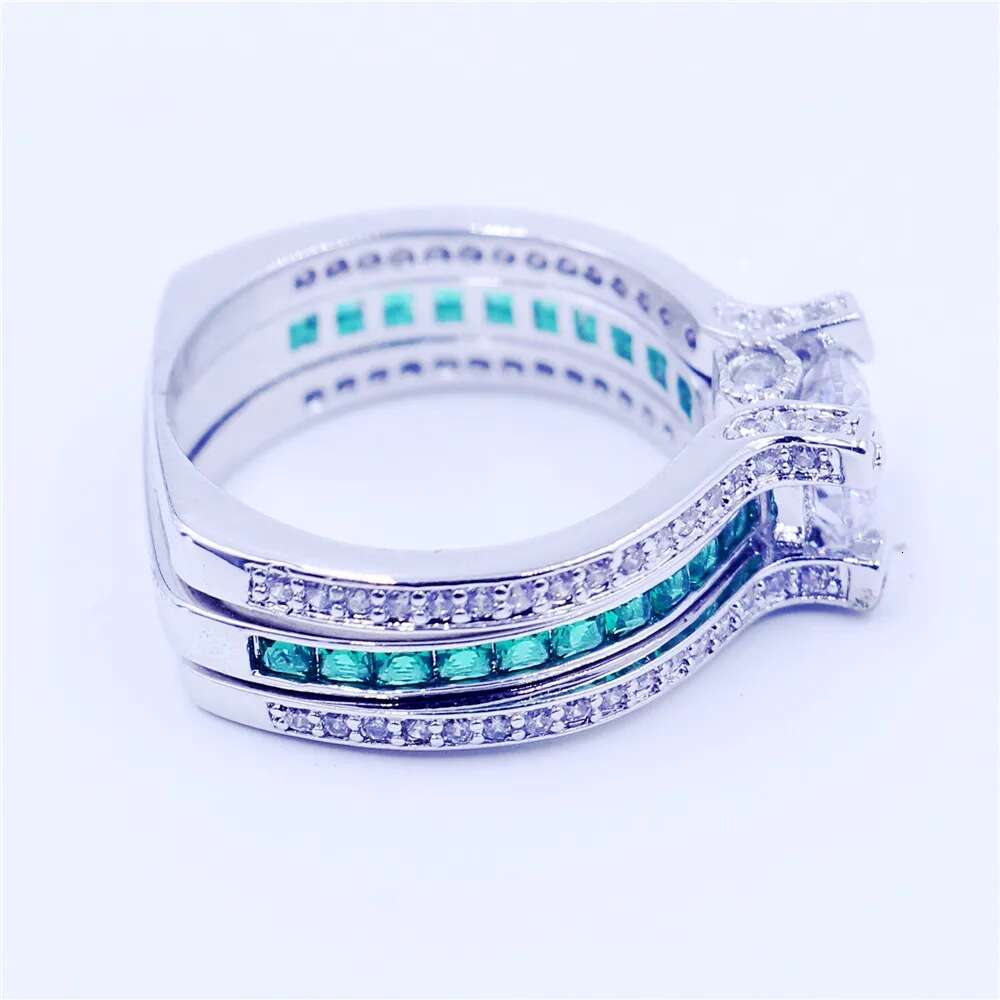 Hot Sell Lab Emerald Diamond Ring Set 925 Sterling Silver Wedding Band Rings for Women Men Engagement Promise Party Jewelry