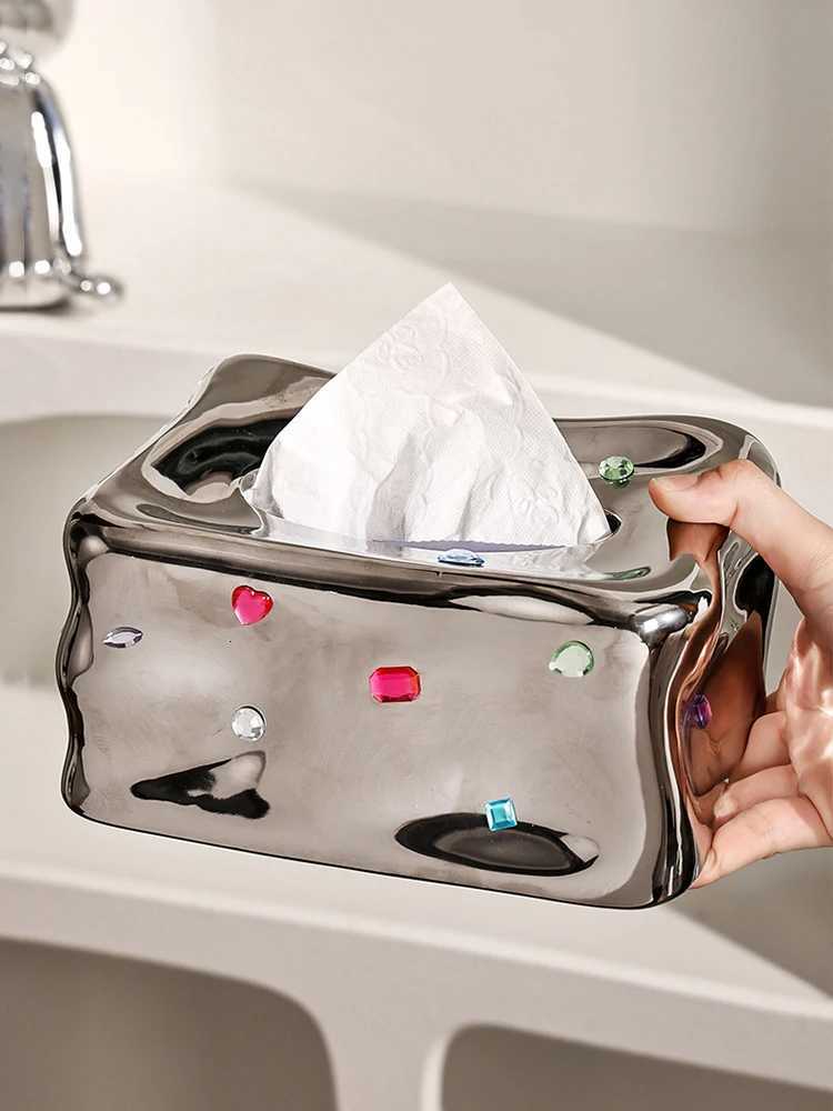 Epeiushome Nordic Ceramic Glacier Gem Tissue Box Coffee Table Paper Napkin Storage Box Household DesktopM251124