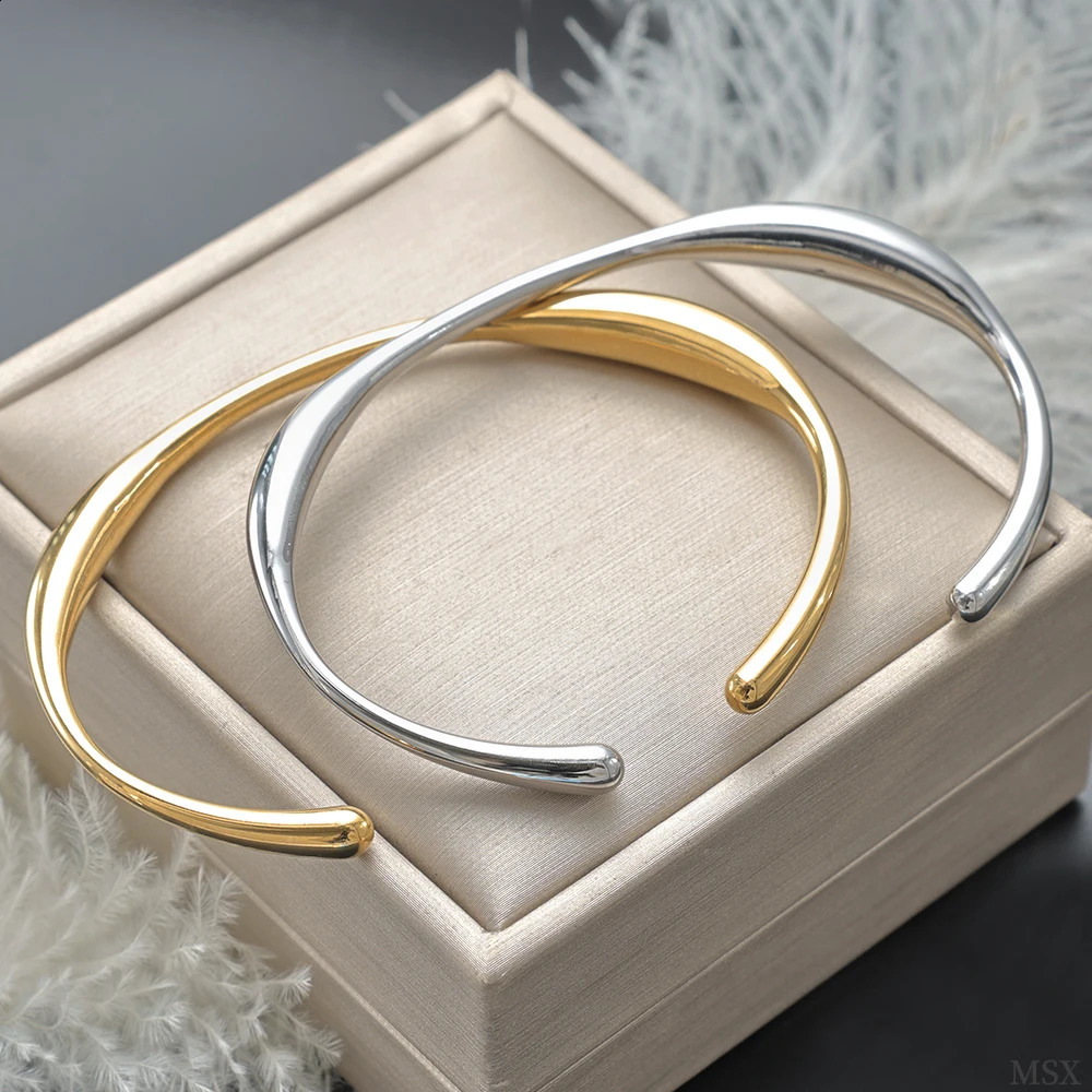 Irregular shaped stainless steel bracelet minimalist Ins cold style highquality smooth cuff wholesale womens jewelry 250415